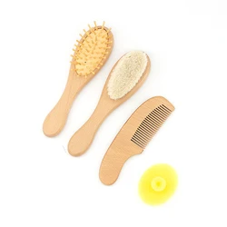 High Quality Natural Soft Goat Bristles Wood Baby Hair Extension Brush Newborn Wooden Baby Brush and Comb