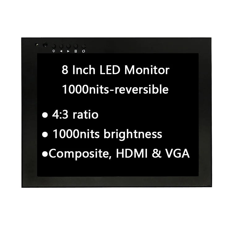 HUGVIEW prompter monitor 8 inch Reversible Monitor 1000 Nits - 4 x 3 Composite, HDM & VGA Inputs