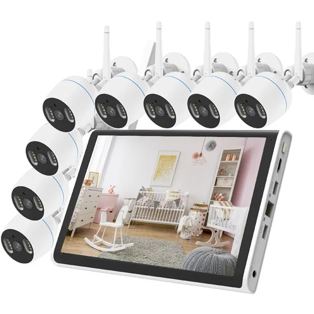 8 Channel Outdoor Security Cctv System 1080P Wireless Wifi Camera Sets 10.1 Inch LCD 8ch Network Video Recorder NVR Set