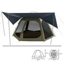 Large Space Anti-UV Outdoor Tents Hexagonal Double Layer Waterproof  Camp Tent For 4-6 Person Hiking Garden