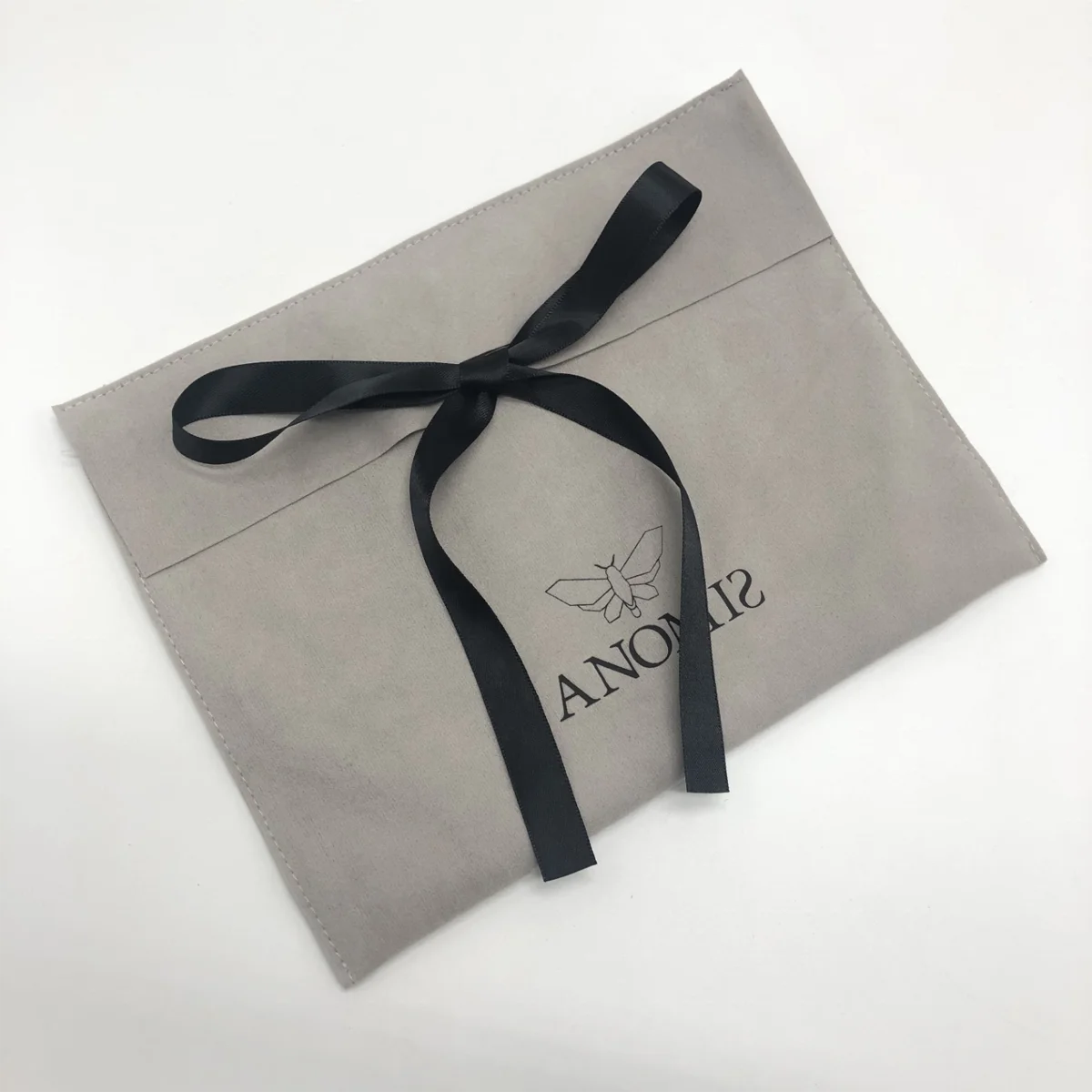 Custom Logo Printing Gray Velvet Envelope Gift Jewelry Dust Bag Luxury Velvet Clothes Packaging Envelope Pouch