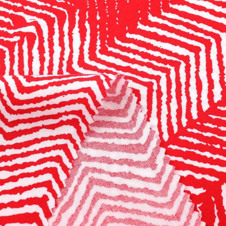 Shaoxing Viscose Manufacturer Supply Custom Red Stripe Designs 100% Rayon Printed Fabric Woven Fabric for Dress