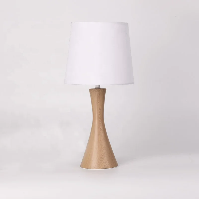 New arrival natural wooden fabric shade touch switch e27 led desk table lamp for bedroom