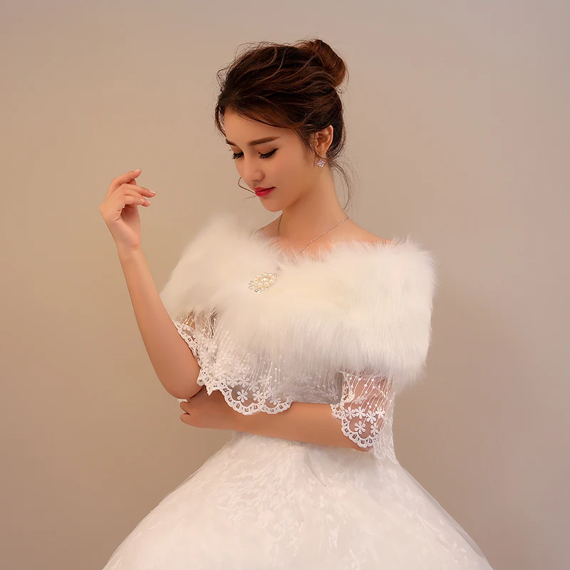 
Best selling wholesale winter bridal small shawl new plush lace rhinestone fur collar small shawl 