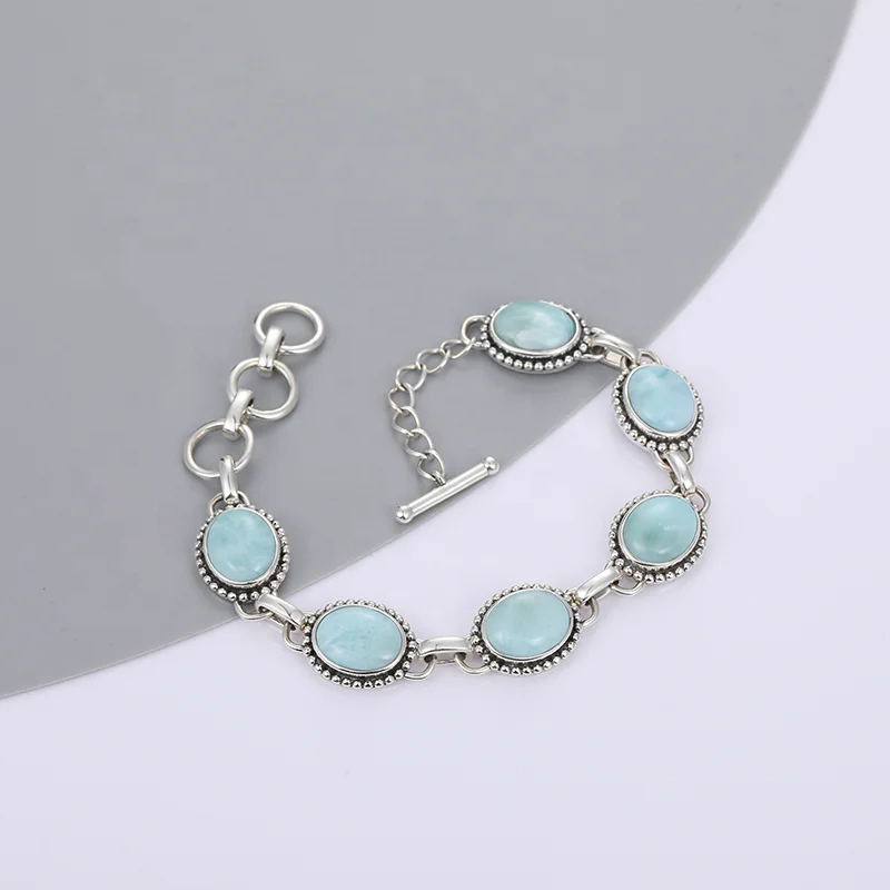 
Jewelry Charm 925 Sterling Silver Larimar Woman Bangle New 2021 Wholesale Fashion For Party TRENDY Oval Triangle Bracelet Gift 