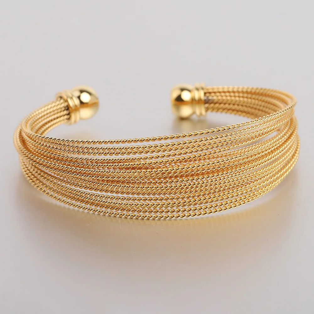 Yiwu Daicy women jewelry and accessories stainless steel Multilayer wire bracelet gold plate bracelet open adjustable