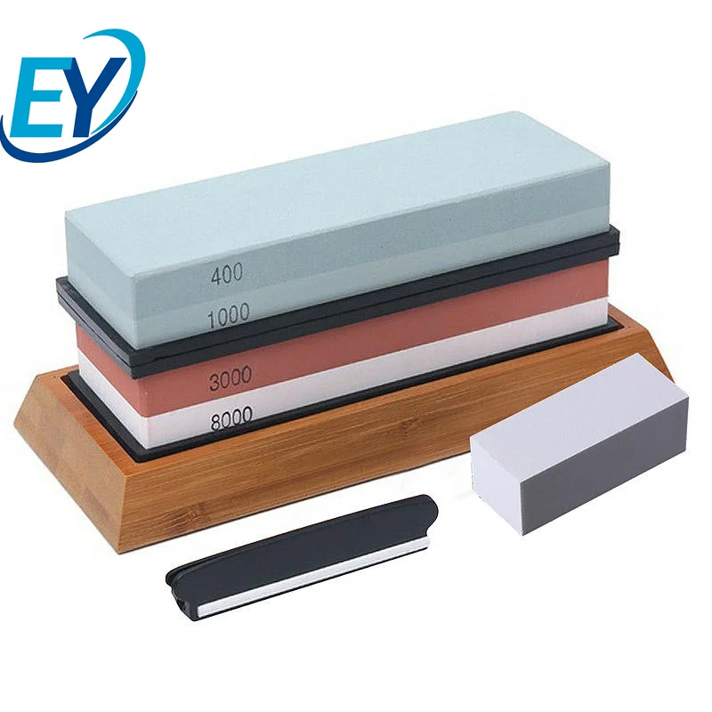 Double Sided Whetstone 400/1000 and 3000/8000 Professional Manual Natural Sharpener Stone with Non-Slip Base