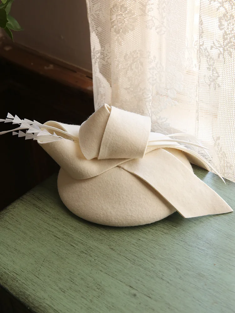 Top Seller England Style Women Elegant Bowknot Pillbox Fedora Party Wedding Ladies Winter Ceremonial Hat Wool Hat