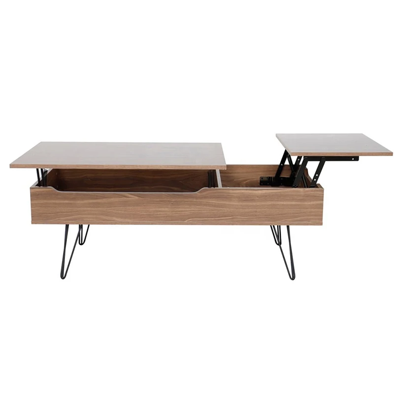 Modern Wood Multifunction Adjustable Extendable Pop Up Lift Top Center Coffee Table With Stainless Steel Metal Legs