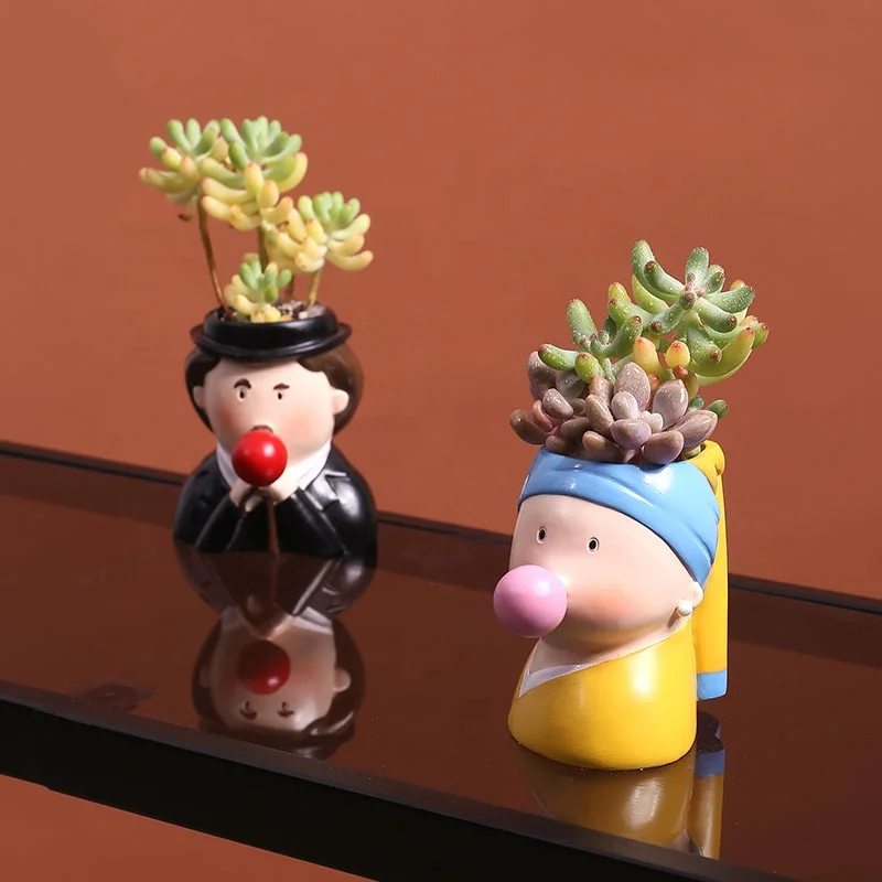 
Amazon Hot Sale Flower Pot Vendor Resin Cute Girls Boys Bubble Gum Cactus Window Box Plants Pots Small Succulent Planter Decor 