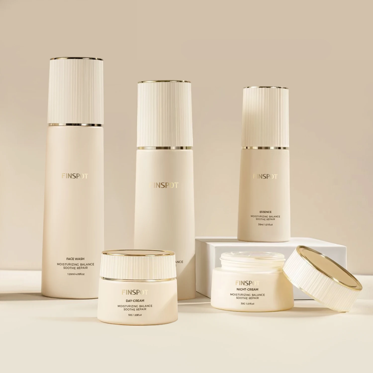 Luxury Empty Creamy White Cosmetic Skincare Packaging Glass Bottle Facial Lotion Serum Bottles Face Cream Jars Set With Pump