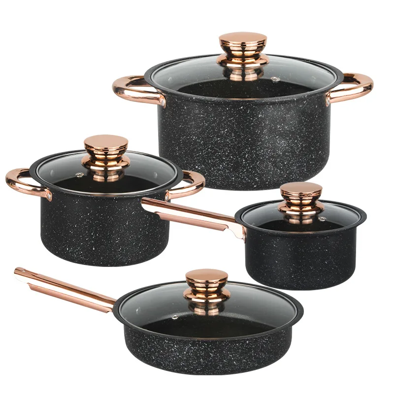 Customized 8 Pcs Aluminum Non Stick Cookware Wok Medical Stone Gift Set Cookware Pans and Pots Set Kitchen