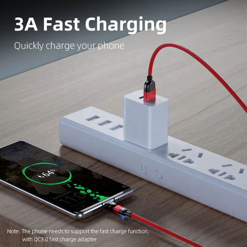 180 degree rotating nylon braided data cable 3A fast charging usb c cable type c cable fast charging for android phones