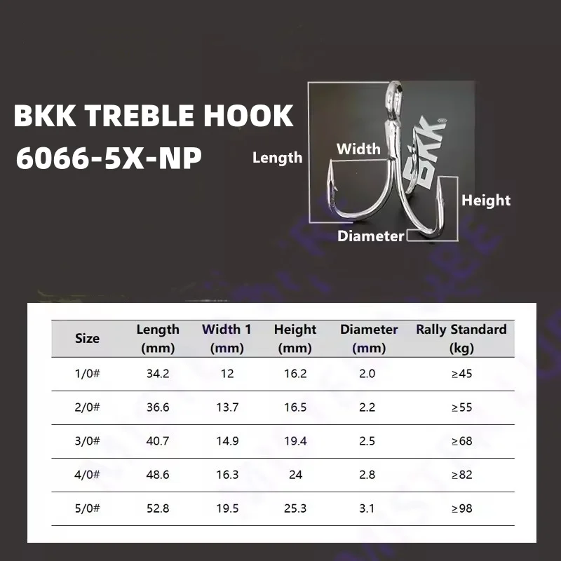 Wholesale BKK 6066-5X-NP Treble Fishing Hooks 2#-5/0 Sea Fishing Accessory Anti-Rust Coating Triple Anchor Hooks