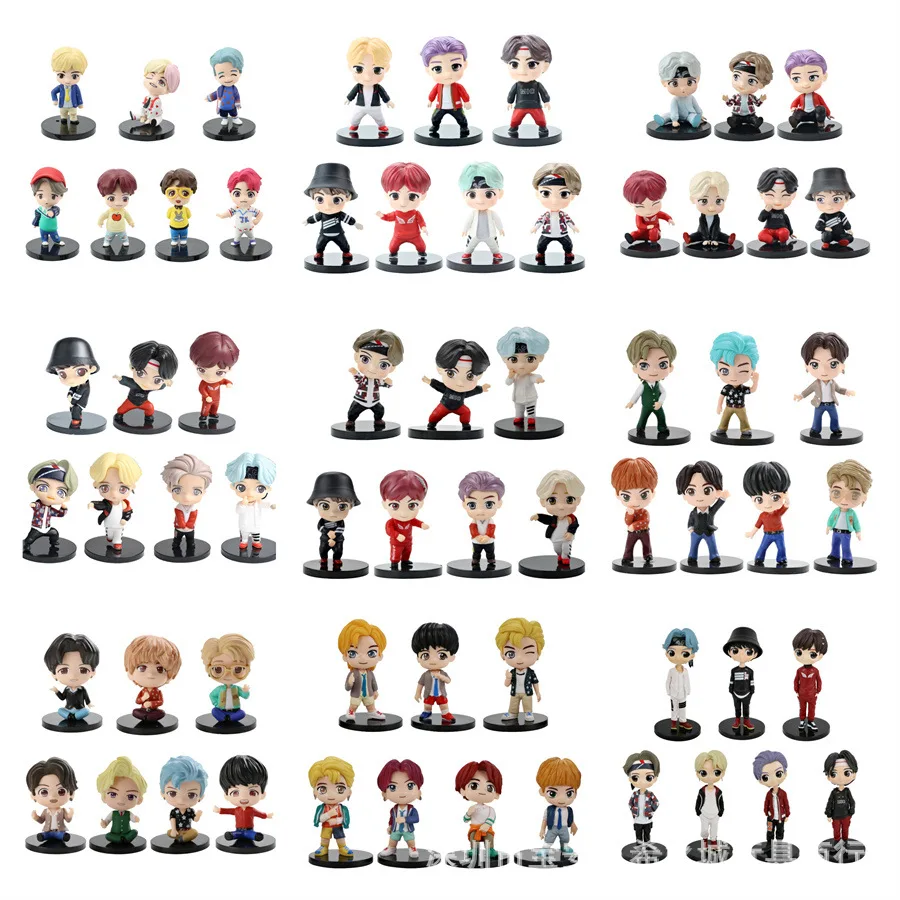7PCS/set Bangtan Boys Groups Model Toys KPOP Star Cartoon Toy PVC Keychain Figures Car Hanging Ornaments Cake Decoration