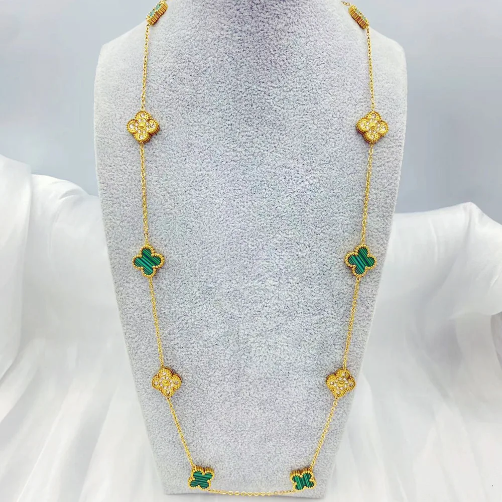Titanium Steel 10 Flower Sweater Chain Non-fading Double Sided Four-leaf Clover Necklace 65cm Forest Series Long Chain Necklace