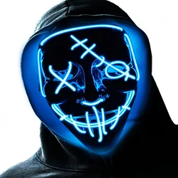 Hot Selling Halloween Led Light Up Scary Neon EL Wire face Mask LED Glowing Purge funny mask