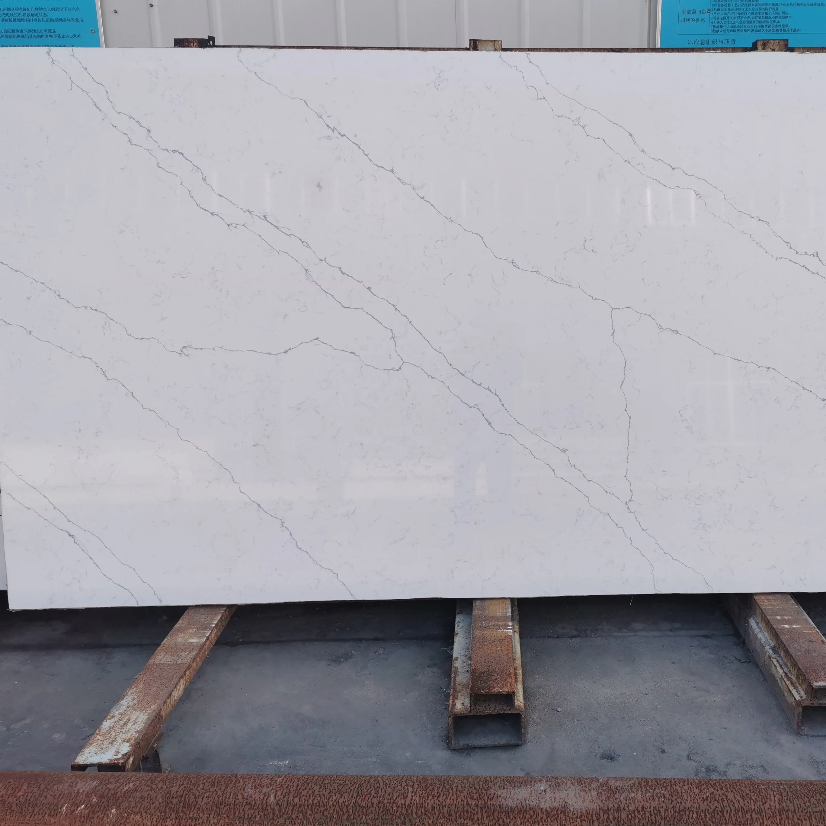 Fine vein line 7106  calacatta quartz stone countertop modern design for kitchen island tops