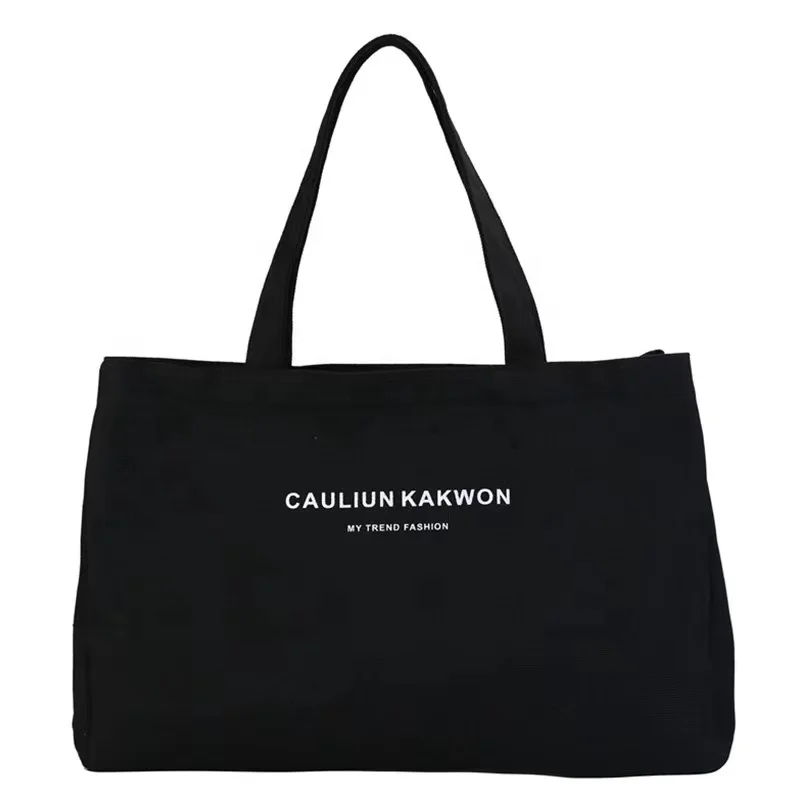 High-capacity thick and solid literary girl canvas bag custom logo eco cotton tote shopping bag with zipper and pocket