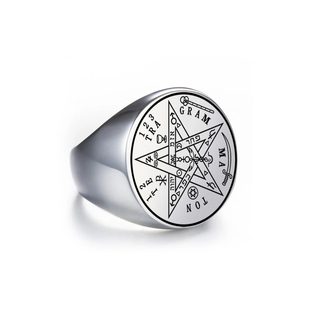 Vintage Tetragrammaton Viking Rings Wahyeh Magical Blessed Pentagram of Solomon Amulet Stainless Steel Punk Ring