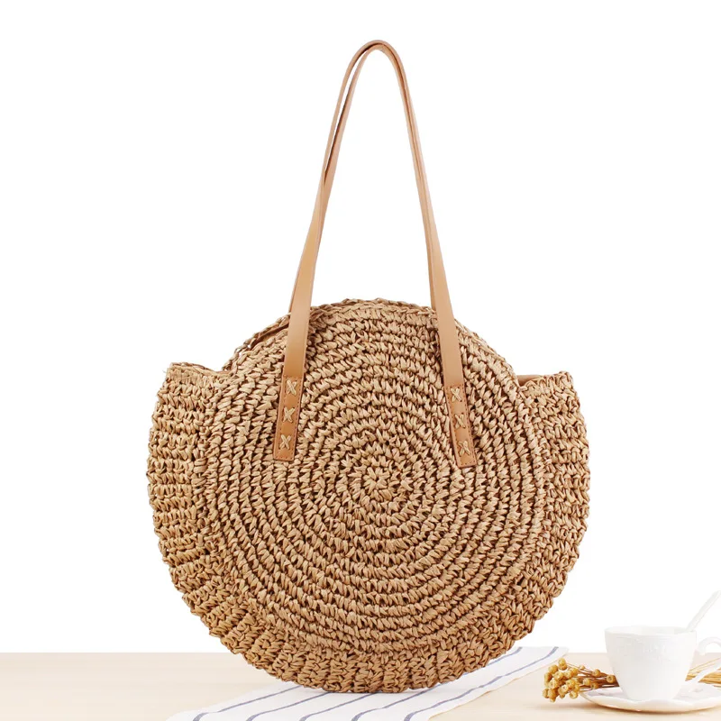 2022 Fashion Summer Tote straw Handbag Bohemian Handmade Bali Bags Round Shape Straw Beach Bag