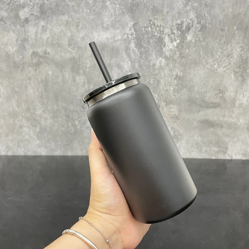US Warehouse Stainless Steel 16oz Black Plated Tumbler With Lid And Straw For UV DTF Wraps Vacuum Insulated Mason Jar Beer Can