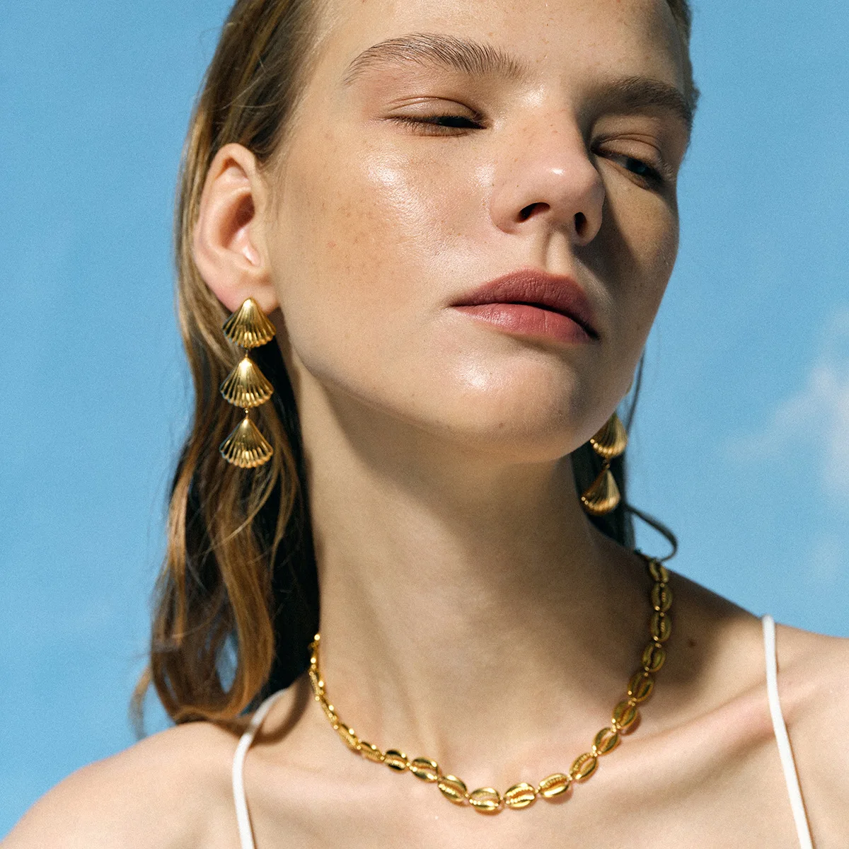 Summer New Ocean Series 18K PVD Plated Earrings Beach Wind Shell Stainless Steel Stud Earrings