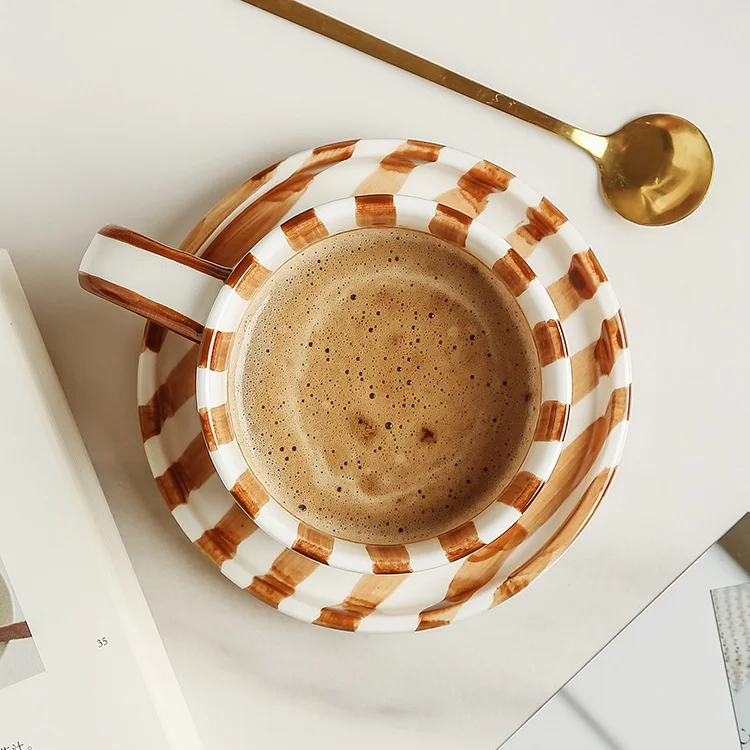 Оптовая продажа чашек с блюдцем для латте капучино и двойного эспрессо ручная роспись Мате кафе бариста