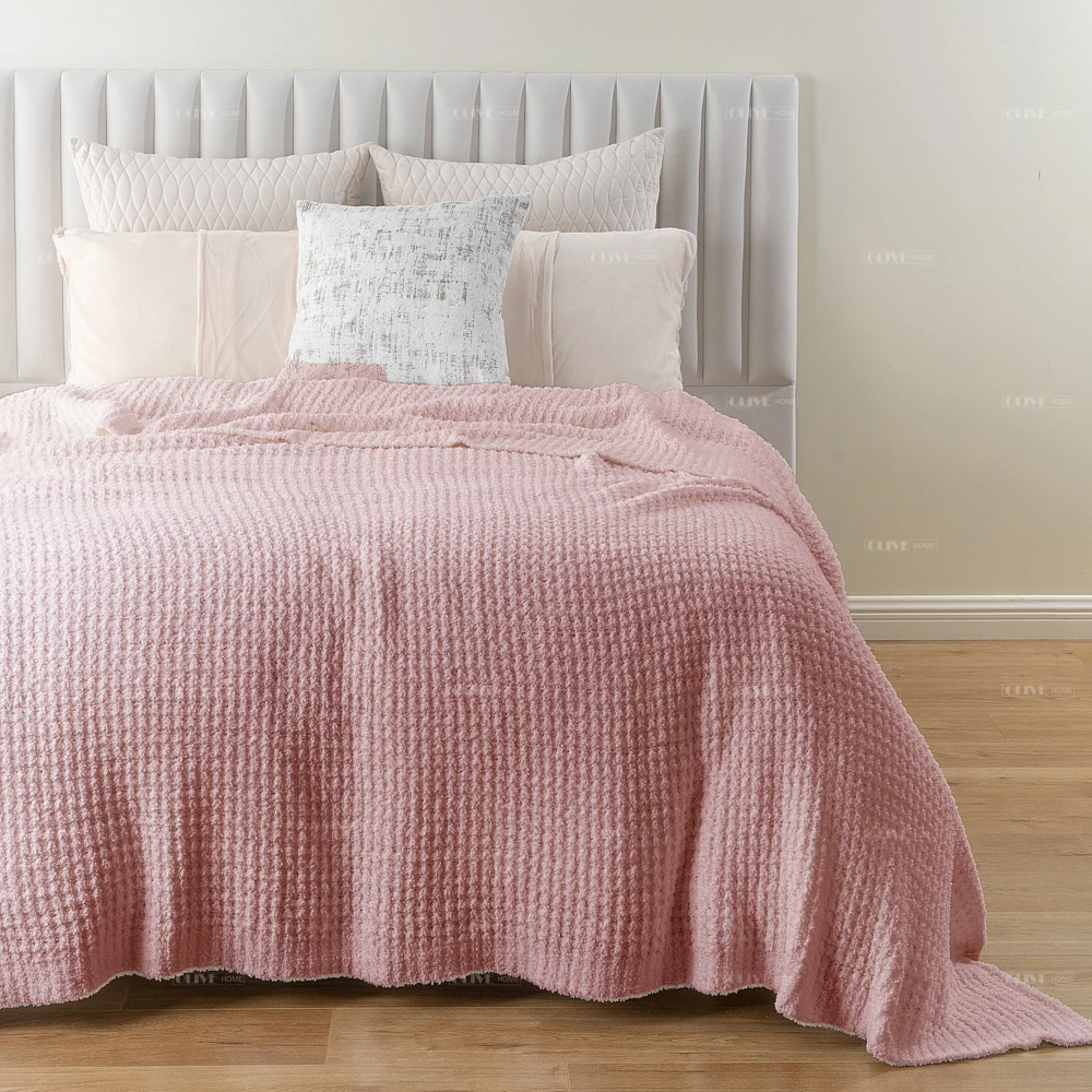 OEKO-Tex 92x96' Waffle Knitted Reversible Throw Blanket Thick Lightweight Feather Yarn Polyester Nylon Baby Throw Blanket