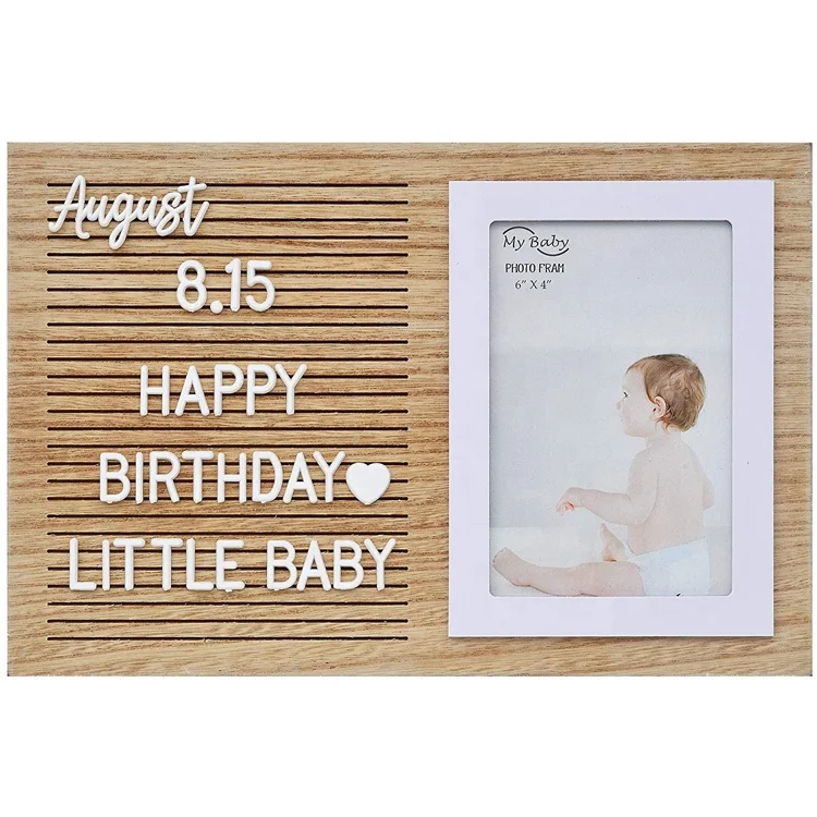 Wood Letter Board Picture Frame with  Letters,Numbers & Symbols 11.8 x 7.9 inch Changeable Message Board Photo Frame for Family