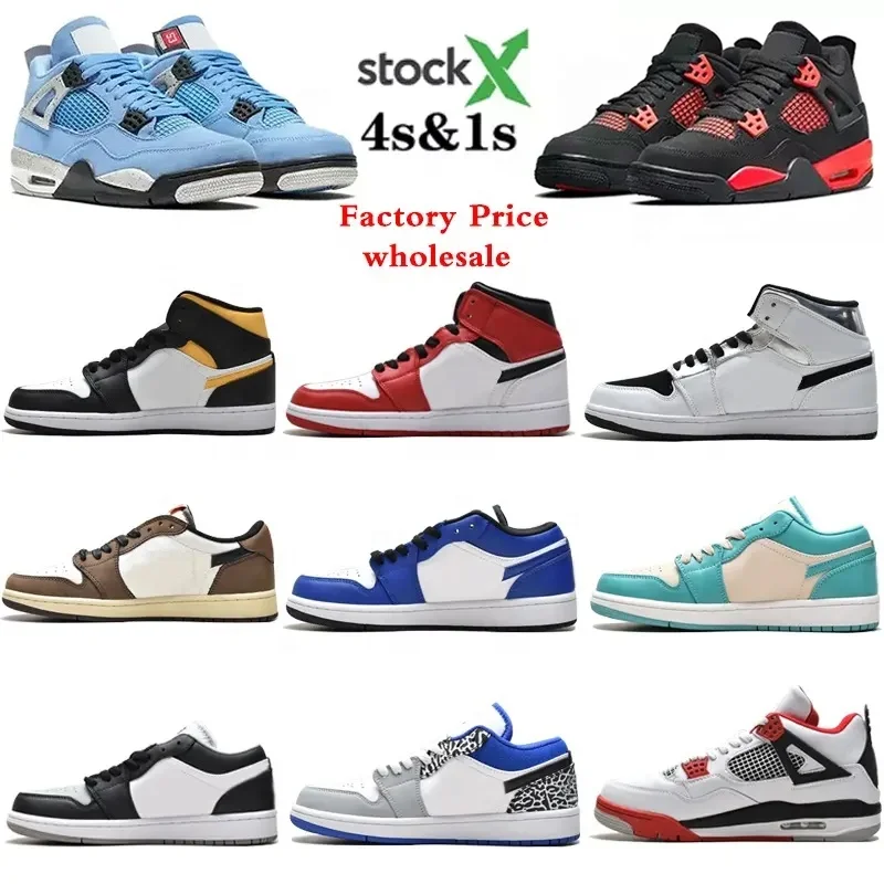 Newest In Stock X High retro OG AJ 1 4 retro Factory wholesale Bred Patent Red Thunder Black Cat Dunkes Casual Shoes