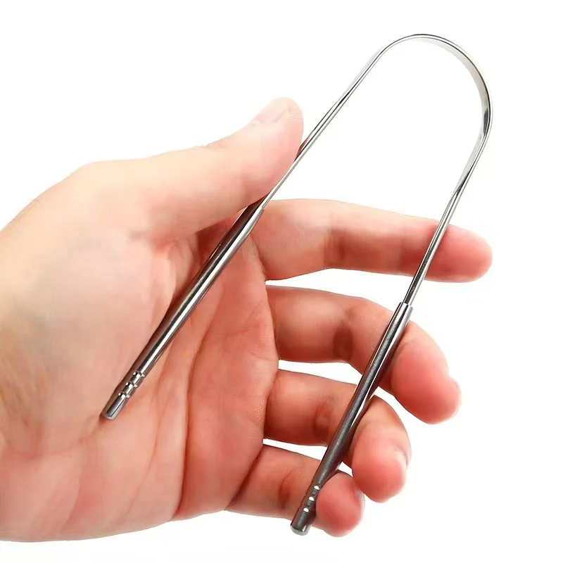 Reusable Oral Cleaning Tongue Scraper Set Surgical Grade Customized Logo Stainless Steel Tongue Scraper for Adults