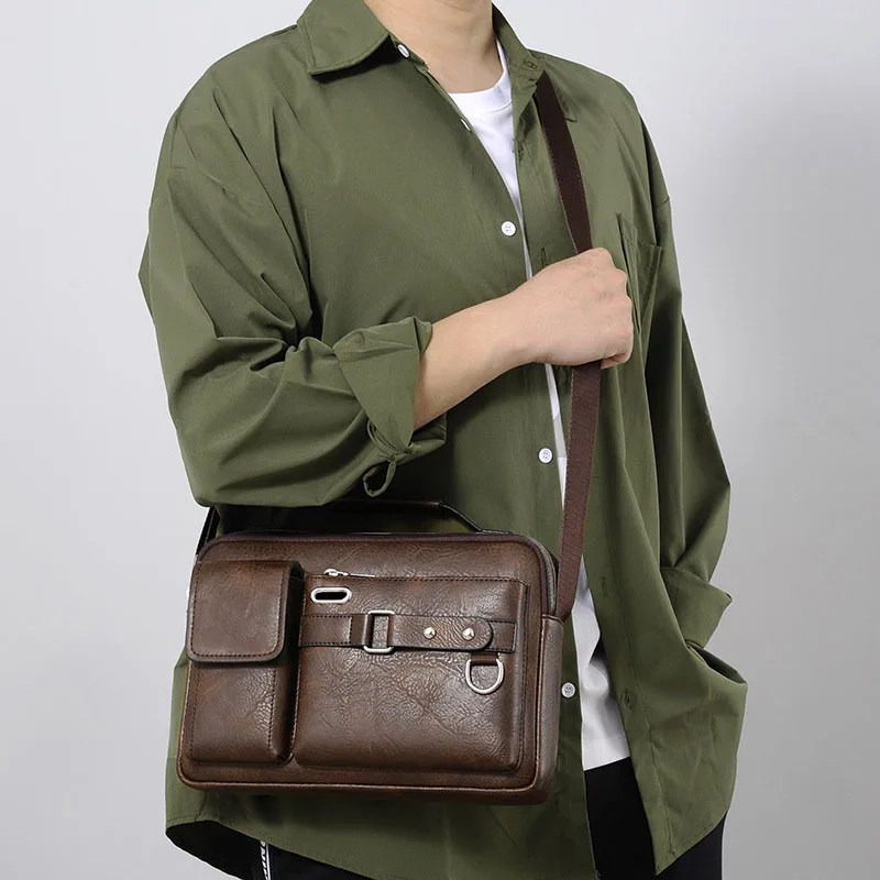 Mens Messenger Bag Waterproof Vintage Pu Leather Computer Laptop Bag Crossbody Bags For Work Men Satchel Handbag