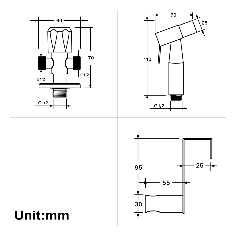 Stainless Steel Handheld Shattaf Bidet Spray   G1/2   or  American wire gauge  G7/8