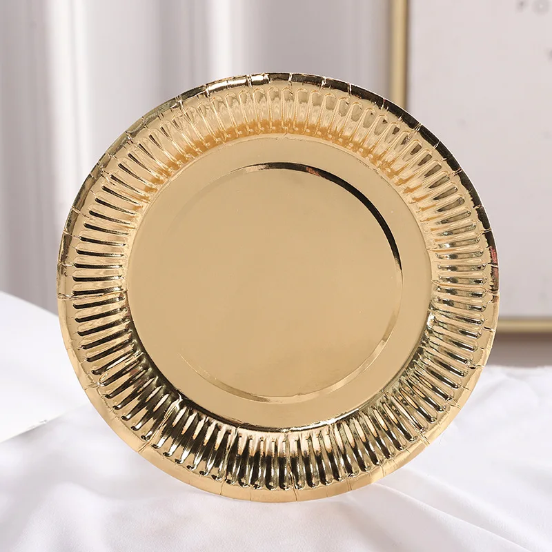 2023 Factory wholesale 7 inch luxury disposable tableware party decoration food cake tray rose blue yellow red gold paper plate