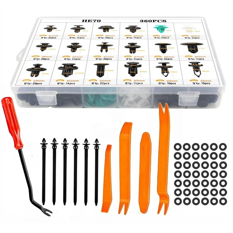 360PCS automobile hybrid fastener bumper fender door plate rivet retainer clamp-push type engine hood fender fastener