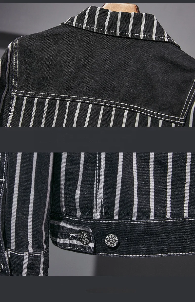 MDJ008 ODM OEM hot sale fashionable denim tops high street outdoor wear loose jacket striped design denim jackets men