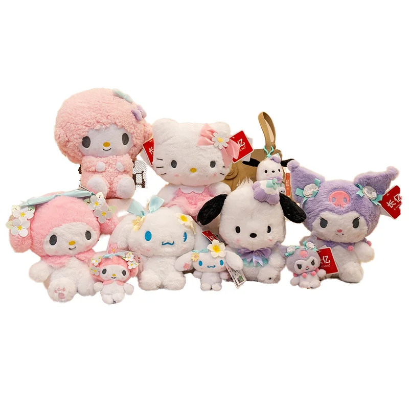 Kawaii Sanrios Цветочная серия Hello KT Kuromi Милая Cinnamoroll Мелодия плюшевая кукла сетчатая Мягкая идеальный аксессуар для детей