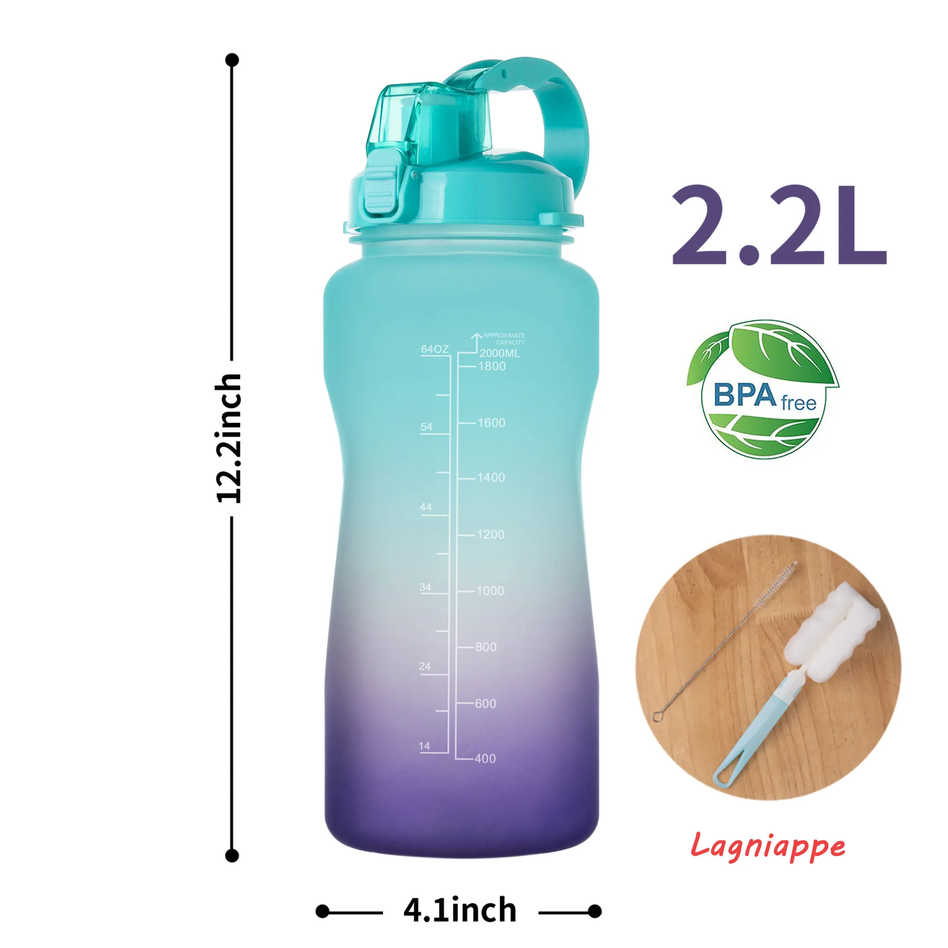 wholesale products 2000ml 64oz Tritan Hot Motivational Water Bottle with Handle & Removable Straw Water Jug with Time Marker