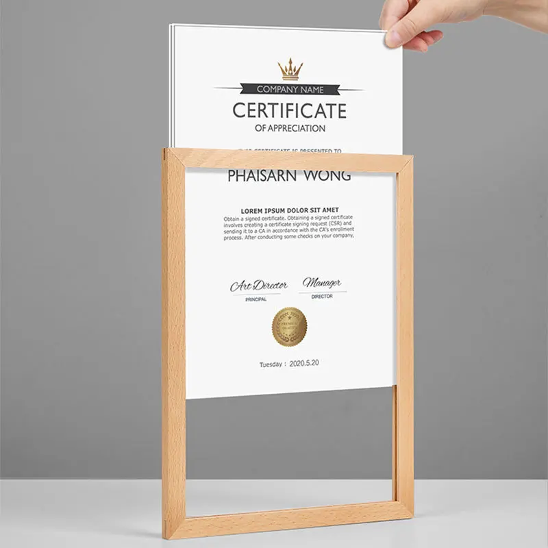 Factory supplier Pull out type Document Certificate frame DIY binders picture frame A4 A5 paper cut 3D diploma frame wood