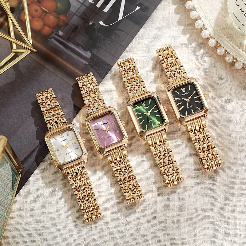 2024 New Arrival Light Luxury Fashion Stainless Steel Strap Square Quartz Watches Ladies Women