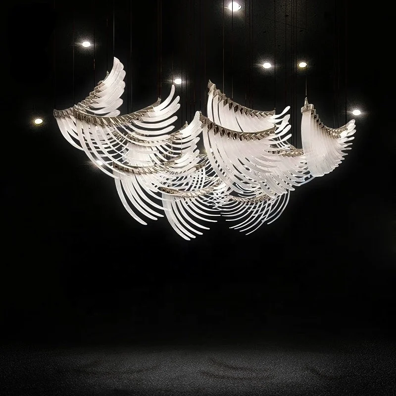 HITECDAD Angel Wings Luxury Hotel Chandelier Duplex Villa Concert Hall Acrylic Feather Non-standard Custom-made Chandelier