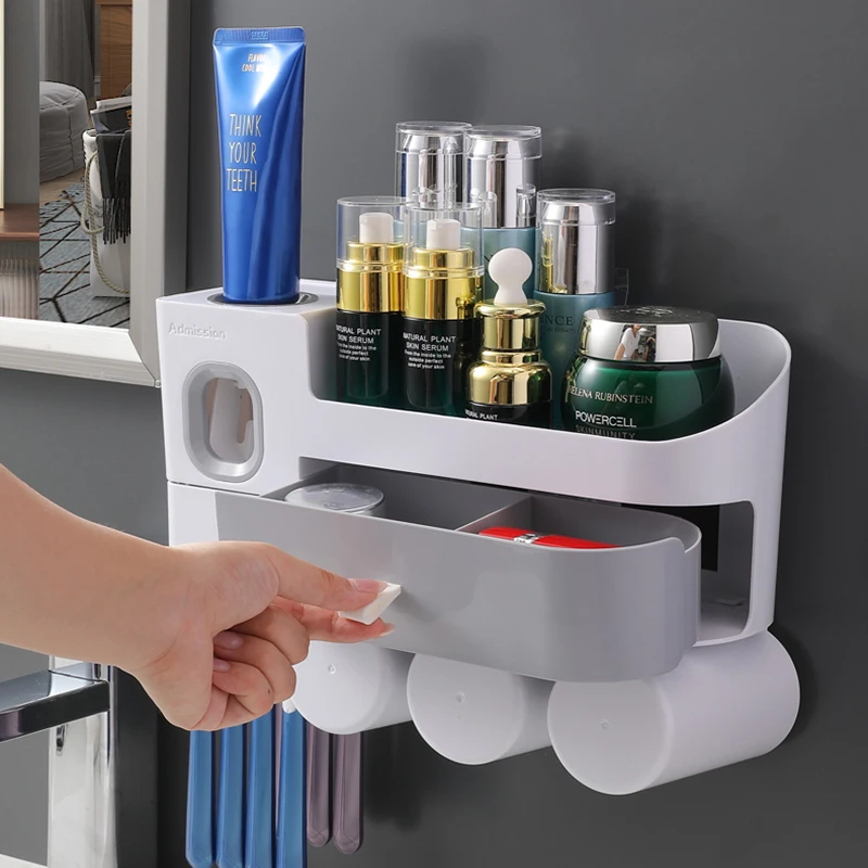 2021 New design creative style Plastic Toothbrush Holder with Automatic Squeezing Toothpaste Dispenser