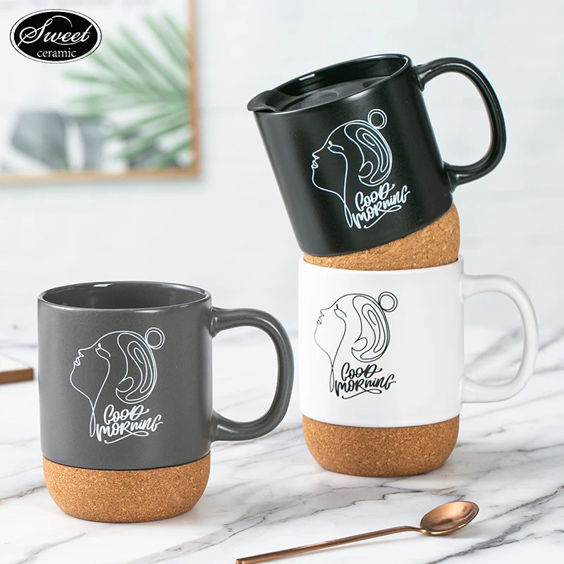 Custom Cork Base Ceramic Coffee Mug Wholesale Stoneware With Lid With Logo Supplier Manufacturer Tea Porcelain Mugs Matte Black
