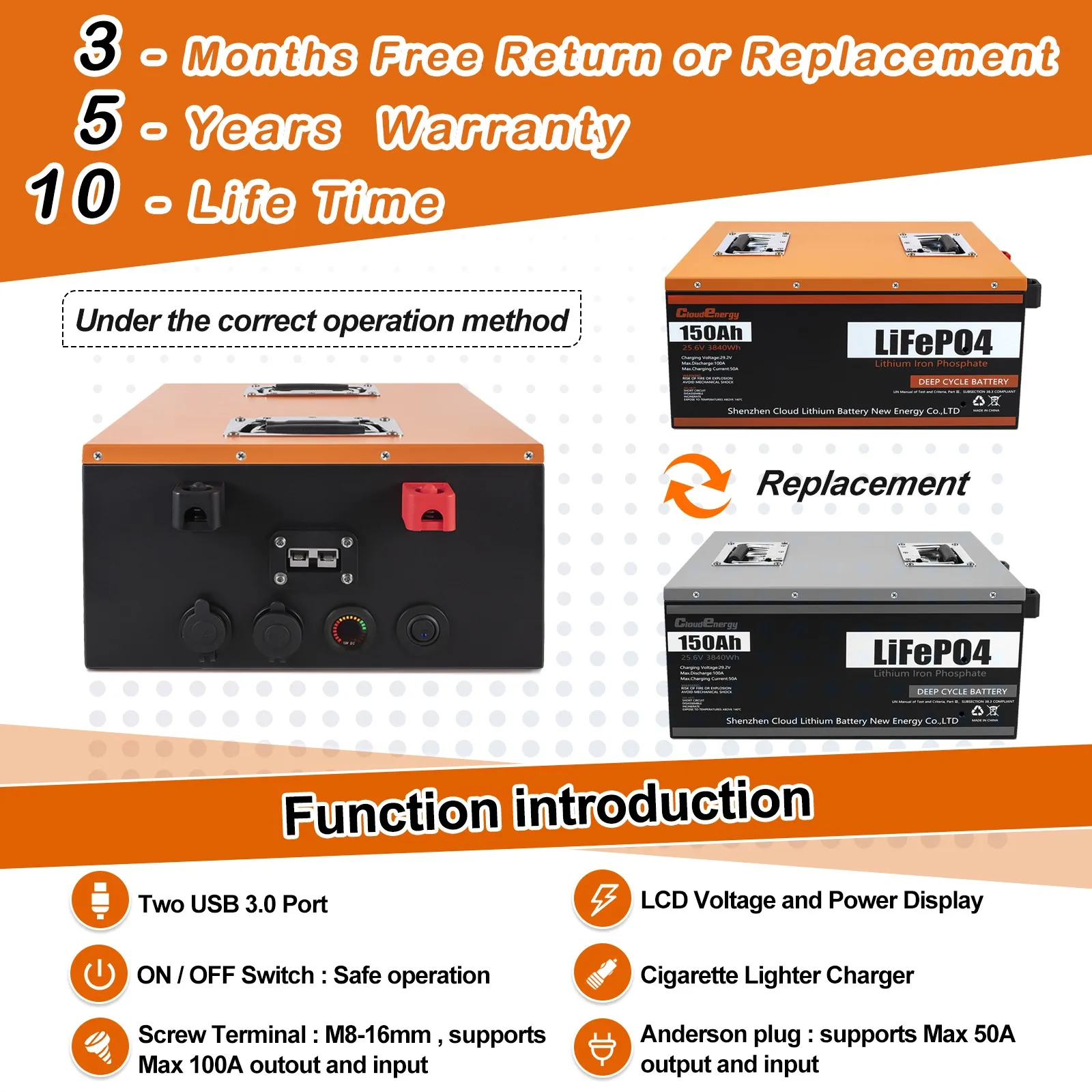 24v 150ah BMS lifepo4 battery pack golf cart rv storage battery 25.6v deep cycle battery