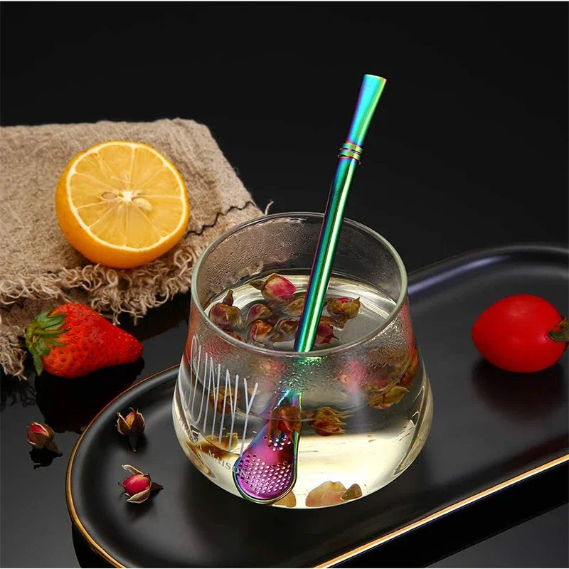 2in1 Stainless Steel Drinking Straw Spoon Tea Filter Yerba Mate Tea Straws Bombilla Gourd Reusable Tea Tools Bar Accessories