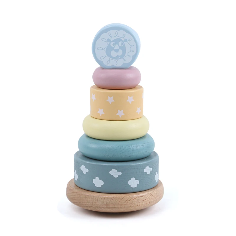Stacking Rings Toy Wooden Rainbow Stacker Toddler Educational Learning Toys Building Blocks Creative Nesting Children Toys