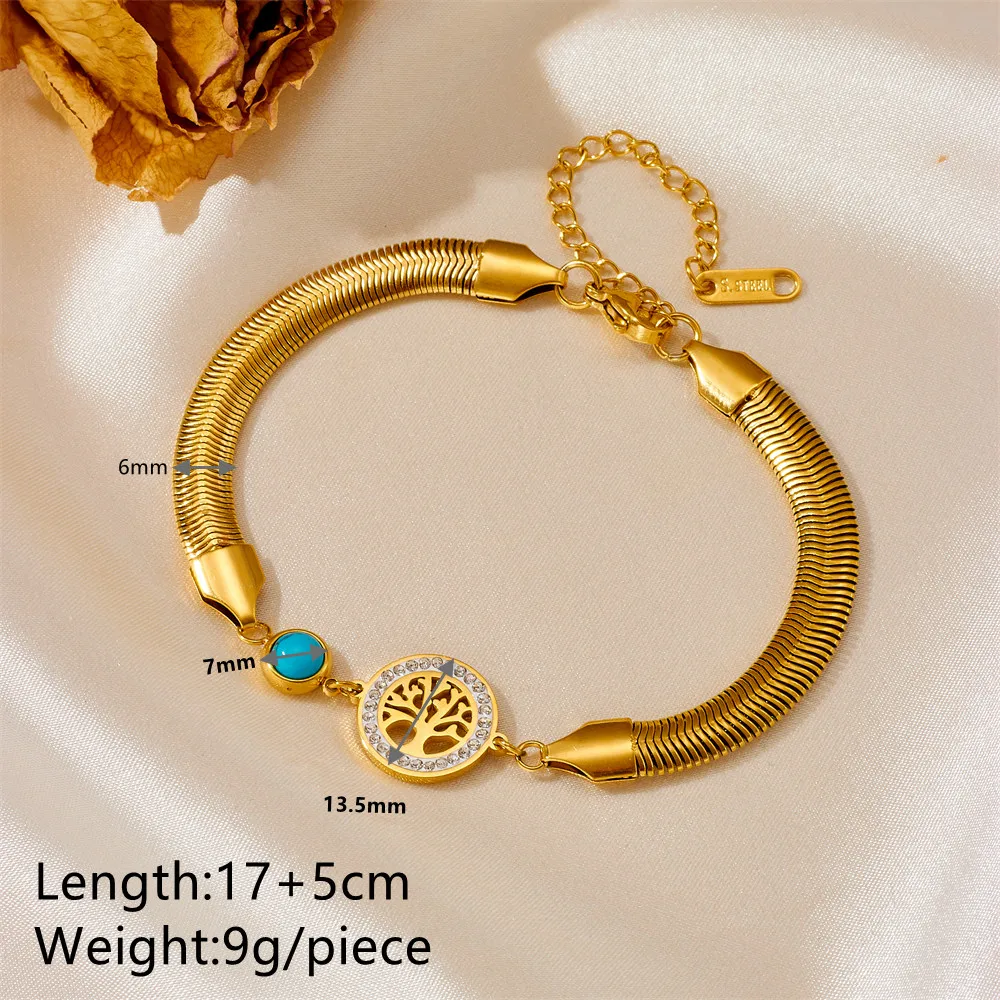 Wholesale 18K Gold Plated Stainless Steel Waterproof Butterfly life Tree heart  Snake Chain Women Jewelry Bracelets Bangles