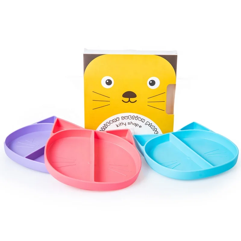  cheap custom eco friendly hot kids dining silicone baby suction divided plates for dishwasher and microwave