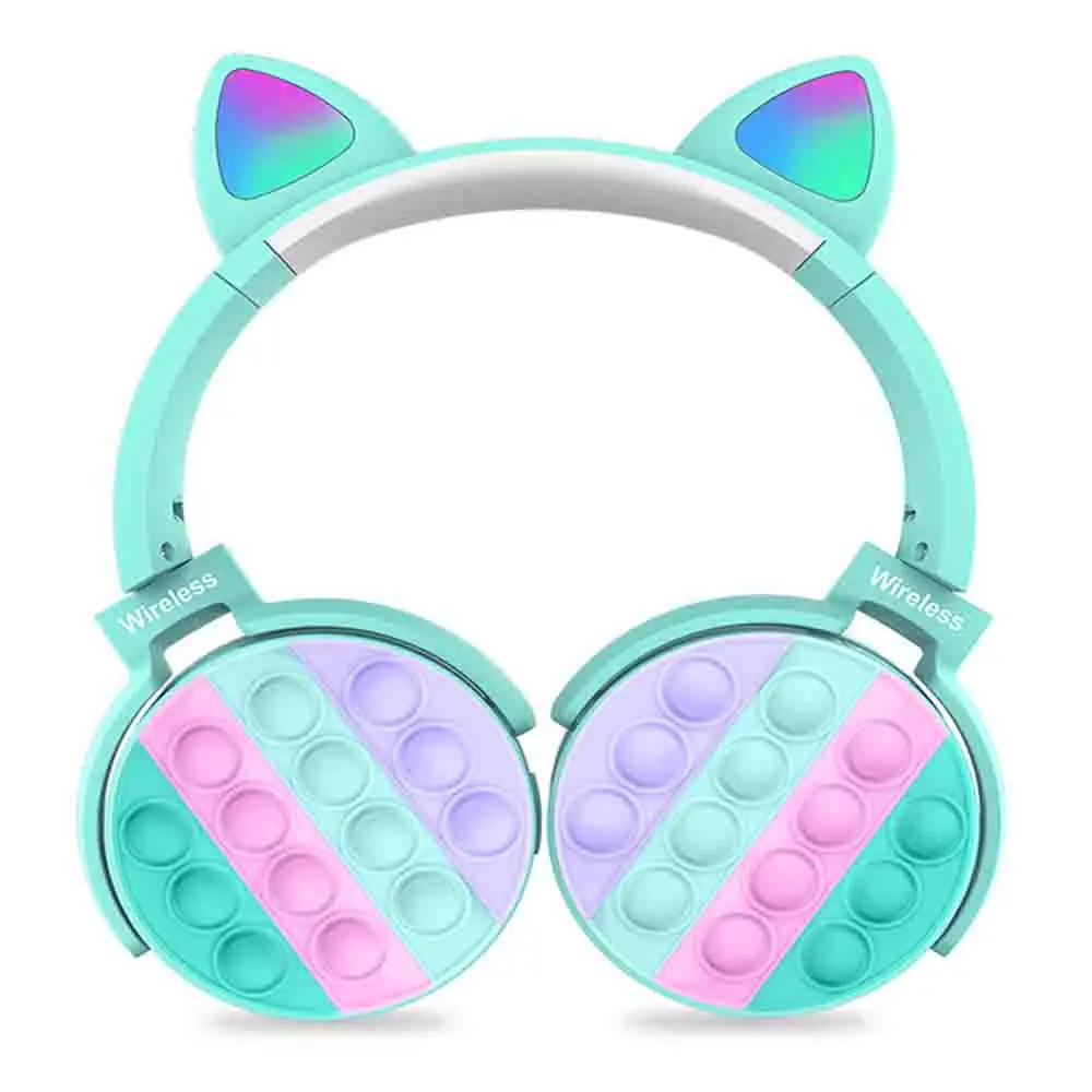 Wholesale Stock Christmas Gift LED Lights Headset Auriculares Push It Bubble BT Cat Ears Headphone Wireless for Kids